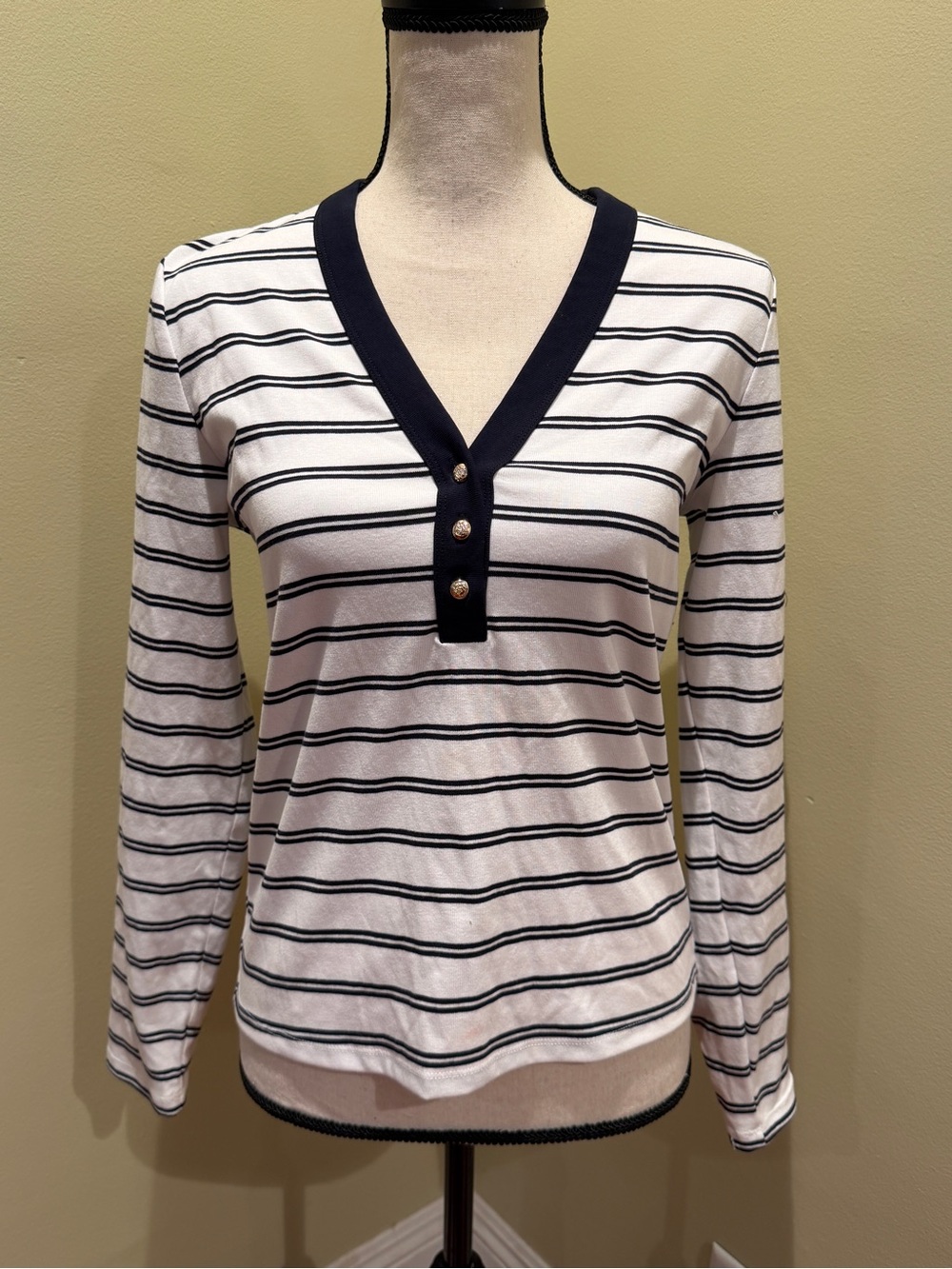 Free Assembly Striped V-Neck Long Sleeve Top